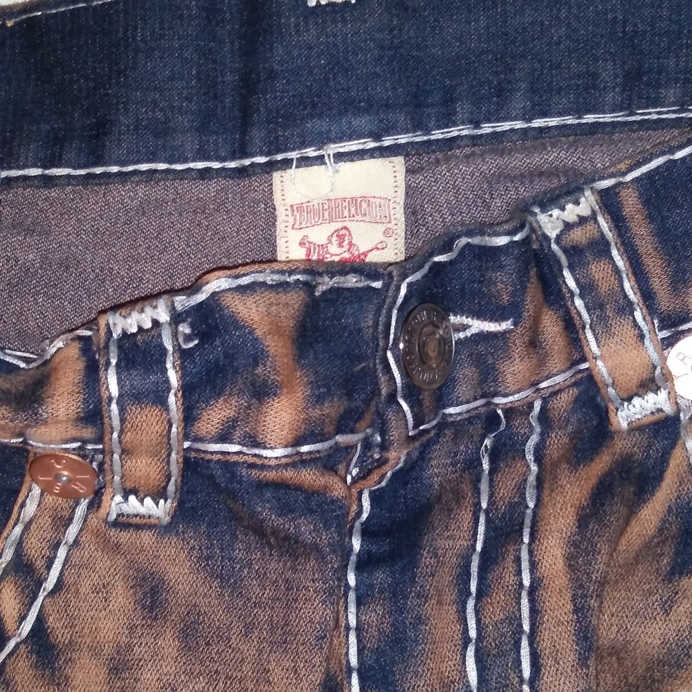 1 tan denim faded True Religion jeans